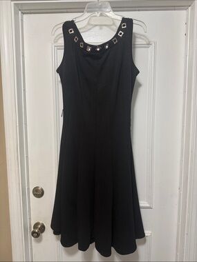 Haani Black Sleeveless A-Line Dress with Studded Neckline Sz L